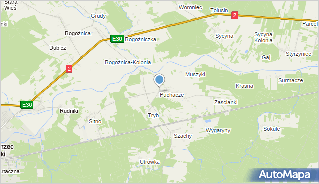 mapa Puchacze, Puchacze gmina Międzyrzec Podlaski na mapie Targeo